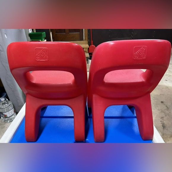 Step 2 Two Step2 Red Criss Cross Child Plastic Chunky Chairs Table Kids EUC - Picture 3 of 4